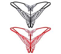 PMELCXD Tangas para Mujer, 2 Piezas Calzoncillos De Encaje Sexy para Mujer,Hollow-out Lace Sexy Transparente T-Pants,Lencería, Ropa de Dormir para Bragas Sexis Tanga