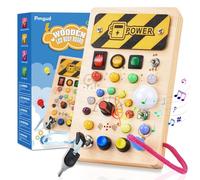 Pmgud Montessori Busy Board Activity Board a partir de 1 año, juguete de madera con 8 interruptores, 15 luces LED, 6 juguetes educativos sensoriales para bebés y niños pequeños a partir de 1 año