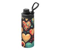 Pmhmer Colorful Hearts - Botella de agua deportiva aislada de 18 onzas, ligera y a prueba de fugas, adecuada para viajes de fitness al aire libre, simple y elegante.