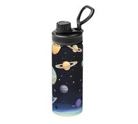 Pmhmer Saturn Jupiter Earth - Botella de agua deportiva con aislamiento térmico de 18 onzas, ligera y a prueba de fugas, adecuada para viajes de fitness al aire libre, simple y elegante.