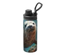 Pmhmer Seal Pup In Water Botella de agua deportiva aislada de 18 onzas, ligera y a prueba de fugas, adecuada para viajes de fitness al aire libre, simple y elegante.