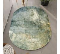 Pmnadfdag Alfombra Ovalada Salon 90 x 150 cm Pelo Corto Lavable Antideslizante,para Dormitorio Pasillo Oficina Estilo de Tinta Antigua Verde