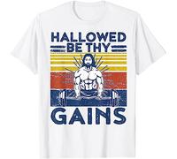PMNXCVS Gym Tshirts Camisetas y Tops Hallowed Be Thy Gains Fitness Workout Jesus T-Tshirts Camisetas y Tops(Medium)