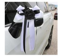 Pmnzdy 4 lazos para coche, diseño de flores de seda, diseño de flores, para coche, para puerta de coche, espejo retrovisor, boda, boda, funeral, fiesta, color negro y blanco
