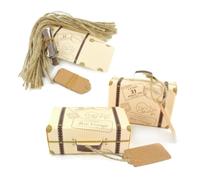 Pmnzdy 50 Piezas Cajas de Regalo Caramelos Papel Kraft Maleta Caja con Etiquetas y Cordel Cajas Vintage Cajitas para Invitados de Boda Fiesta Comunion Graduación Decoración Favor