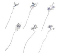 Pmnzdy 6 piezas/set Blue Loop Hair Stick Vintage Flores Chinas Horquilla Accesorios para el Cabello Bastón Largo Metal Horquillas para el Cabello Palillos para el Cabello Decorativo DIY Accesorios