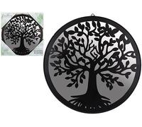 PMS Espejo colgante de jardín con diseño de árbol de la vida, espejo de pared redondo para exteriores con marco de metal y PVC, decoración inspirada en la naturaleza para valla, patio y balcón