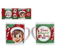 PMS International Christmas Elf Behavin' Badly Fun - Juego de 2 tazas de cerámica de elfo