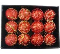 PMS Paquete de 12 Deluxe Decorado Rojo con Cuentas de Oro 8cm