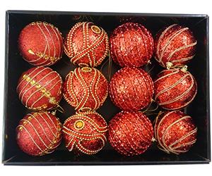PMS Paquete de 12 Deluxe Decorado Rojo con Cuentas de Oro 8cm
