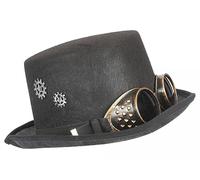 PMS Sombrero steampunk con gafas, sombrero victoriano negro para adultos, accesorio de disfraz de Halloween con detalle de equipo gótico, ideal para fiestas steampunk, cosplay y disfraces teatrales