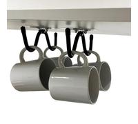 Pmsanzay Organizador para tazas debajo del gabinete, paquete de 2 ganchos autoadhesivos para tazas de café, colgador de almacenamiento de tazas, accesorios de barra de café para cocina, despensa,