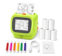 pmstuy Impresora Termica Portatil con IA para Niños, Chat IA, Pintura DIY | 6 estilos artísticos, 5 rollos de pegatinas, 6 bolígrafos de color, mini impresora regalos educativos de cumpleaños