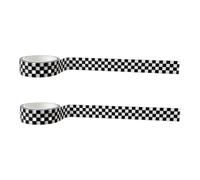 PMTFUMY 2 cintas adhesivas compactas a cuadros de color blanco y negro con patrón de tablero de ajedrez, tema de coche de carreras, cinta adhesiva decorativa de embalaje para manualidades