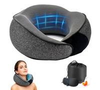 Pmueuff Almohada de Viaje para Cuello, Cojin Cuello Viaje Viscoelástico de Espuma Memoria con Máscara de Ojos, Tapones y Bolsa Soporte 360° Ergonómico Almohada Cervical Ajustable para Avión Coche Tren