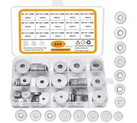 Pmueuff Arandelas de Acero Inoxidable, 225 Piezas Arandelas Planas M3/M4/M5/M6/M8/M10/M12 Arandelas Metalicas Grandes Redonda para Tornillos Pernos Sujetadores, Fontanería y Bloqueo