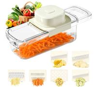 Pmueuff Cortador de Verduras Mandoline, 6 EN 1 Cortador Verdura con 6 Cuchillas Intercambiables y Protector de Manos Trituradora Mandolina de Cocina Multifuncional para Patatas Zanahoria Queso Frutas