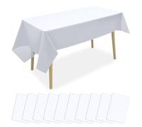 Pmueuff Mantel Desechable, 10 PCS Mantel Blanco Mesa Rectangular Impermeable Envuelto Individualmente 137 x 183 cm Manteles de Mesa de Plastico para Mesas de Fiesta, Boda, Cumpleaños Infantil, Navidad