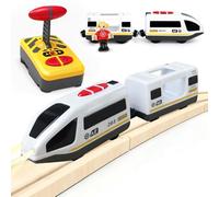Pmueuff Tren Electrico Juguete Niños, Trenes de Juguetes a Pilas para Niños Tren Electrico Locomotora con Teledirigido, Faros et Sonido Simulados Compatible con Thomas, Brio, Chuggington