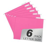 pmybupo Paquete de 6 carpetas colgantes rosas con bolsillo, tamaño carta, bonitas carpetas colgantes para oficina, hogar, escuela, con pestañas ajustables de corte 1/5