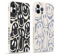 Pnakqil 2 Piezas Funda para Apple iPhone 12 Pro 6.1",Funny Cute Sonrisa Face Grimace Cara Sonriente Fundas Estética TPU Ultrafina Proteger Caso con Cámara Suave Carcasa Silicona Protección Cover