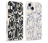 Pnakqil 2 Piezas Funda para Apple iPhone 15 6.1",Funny Cute Sonrisa Face Grimace Cara Sonriente Fundas Estética TPU Ultrafina Proteger Caso con Cámara Suave Carcasa Silicona Protección Cover