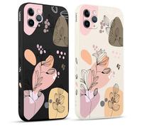 Pnakqil 2 Piezas Funda para iPhone 11 Pro MAX 6,5", Flores y Hojas Creativas Dibujos Fundas Estética TPU Ultrafina Proteger Caso Silicona Protección Cover con Cámara Suave Carcasa