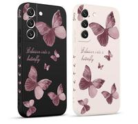 Pnakqil 2 Piezas Funda para Samsung Galaxy S22 5G 6,1", Lindo Púrpura Mariposa Dibujos Fundas Estética TPU Ultrafina Proteger Caso con Cámara Suave Carcasa Silicona Protección Cover