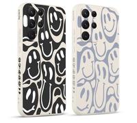 Pnakqil 2 Piezas Funda para Samsung Galaxy S22 Ultra 5G 6,8", Funny Cute Feliz Face Grimace Cara Sonriente Fundas Estética TPU Proteger Caso con Cámara Suave Carcasa Silicona Protección Cover