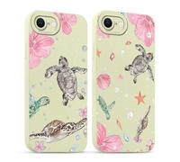 Pnakqil 2 Piezas Verano Funda para iPhone 16E Carcasa de Movil 6,1'' Dibujos Summer Tortuga Flore Diseño Aesthetic Linda, Capa Silicone Suave Antigolpes Slim para Mujer con Protector Camara Case