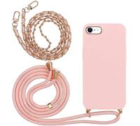 Pnakqil Funda con 2 Piezas Cuerda para iPhone 8/7 / SE 2020 / SE 2022, Carcasa con Cadena para Colgar Cordon Colgante Correa Cordón, Silicona Rosa Mate TPU Bumper Capa AntiChoque Cover