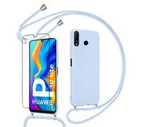 Pnakqil Funda con Cuerda para Huawei P30 Lite/Nova 4e con Protector Pantalla de Vidrio Templado, Morado Suave Silicona Case con Cordón de Collar para Huawei P30 Lite- Morado