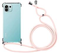 Pnakqil Funda con Cuerda para Xiaomi Mi 11 Lite 6.55" Carcasa Transparente Suave TPU Silicona Case con Oro Rosa Colgante Cordon Colgar Collar Correa de Cuello Cadena Cordón para Xiaomi 11 Lite Fundas