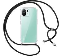 Pnakqil Funda con Cuerda para Xiaomi Mi 11 Lite 6.55" Carcasa Transparente Suave TPU Silicona Case con Negro Colgante Cordon Colgar Collar Correa de Cuello Cadena Cordón para Xiaomi 11 Lite Fundas