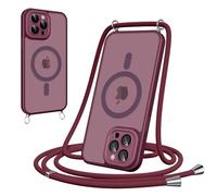 Pnakqil Funda Magnética con Cuerda para iPhone 13 Pro, Carcasa Antigolpes Case Translúcida Mate Anti-Arañazos, Cover con Correa Colgante Ajustable Collar Colgar de Cuello Cadena Cordón, Rojo