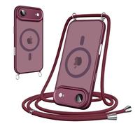 Pnakqil Funda Magnética con Cuerda para iPhone 17 Air,Carcasa Antigolpes Case Translúcida Mate,Cover con Correa Colgante Ajustable Collar Colgar de Cuello Cadena Cordón para iPhone Air, Rojo