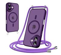Pnakqil Funda Magnética con Cuerda para iPhone 17, Carcasa Antigolpes Case Translúcida Mate Anti-Arañazos, Cover con Correa Colgante Ajustable Collar Colgar de Cuello Cadena Cordón, Púrpura