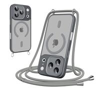 Pnakqil Funda Magnética con Cuerda para iPhone 17 Pro, Carcasa Antigolpes Case Translúcida Mate Anti-Arañazos, Cover con Correa Colgante Ajustable Collar Colgar de Cuello Cadena Cordón, Grey