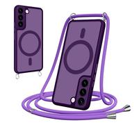 Pnakqil Funda Magnética con Cuerda para Samsung Galaxy S22 Plus/S22+ 5G,Carcasa Antigolpes Case Translúcida Mate,Cover con Correa Colgante Ajustable Collar Colgar de Cuello Cadena Cordón,Púrpura