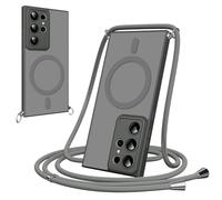Pnakqil Funda Magnética con Cuerda para Samsung Galaxy S24 Ultra 5G,Carcasa Antigolpes Case Translúcida Mate,Cover con Correa Colgante Ajustable Collar Colgar de Cuello Cadena Cordón,Grey