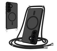 Pnakqil Funda Magnética con Cuerda para Samsung Galaxy S26, Carcasa Antigolpes Case Translúcida Mate, Cover con Correa Colgante Ajustable Collar Colgar de Cuello Cadena Cordón, Negro