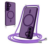 Pnakqil Funda Magnética con Cuerda para Samsung Galaxy S26, Carcasa Antigolpes Case Translúcida Mate, Cover con Correa Colgante Ajustable Collar Colgar de Cuello Cadena Cordón, Púrpura