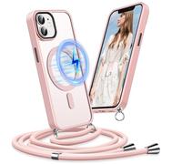 Pnakqil Funda para iPhone 12/12 Pro con Cuerda, Compatible con MagSafe, Carcasa Silicona Magnética Mate Traslúcida con Cordón Ajustable, Tacto Suave Anti-Huellas & Antigolpes Case Colgante, Rosa