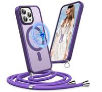 Pnakqil Funda para iPhone 14 Pro con Cuerda, Compatible con MagSafe, Carcasa Silicona Magnética Mate Traslúcida con Cordón Ajustable, Tacto Suave Anti-Huellas & Antigolpes Case Colgante, Morado