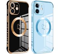 Pnakqil Magnética Funda para iPhone 11, Compatible con MagSafe, Patrón de Corazón Carcasa, Silicone TPU Soft Case Resistente para iPhone 11 6.1",[2-Pack] Negro y Azul