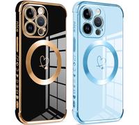 Pnakqil Magnética Funda para iPhone 13 Pro MAX, Compatible con MagSafe, Patrón de Corazón Carcasa, Silicone TPU Soft Case Resistente para iPhone 13Pro MAX 6.7",[2-Pack] Negro y Azul