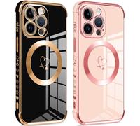 Pnakqil Magnética Funda para iPhone 13 Pro MAX, Compatible con MagSafe, Patrón de Corazón Carcasa, Silicone TPU Soft Case Resistente para iPhone 13Pro MAX 6.7",[2-Pack] Negro y Rosa