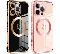 Pnakqil Magnética Funda para iPhone 16 Pro, Compatible con MagSafe, Patrón de Corazón Carcasa, Silicone TPU Soft Case Resistente para iPhone 16 Pro 6.3",[2-Pack] Negro y Rosa