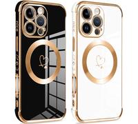 Pnakqil Magnética Funda para iPhone 16 Pro MAX, Compatible con MagSafe, Patrón de Corazón Carcasa, Silicone TPU Soft Case Resistente para iPhone 16 Pro MAX 6.9",[2-Pack] Negro y Blanco