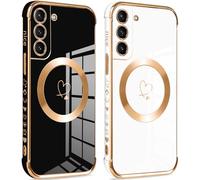 Pnakqil Magnética Funda para Samsung Galaxy S21 Plus 5G, Compatible con MagSafe, Patrón de Corazón Carcasa, Silicone TPU Soft Case Resistente para Samsung S21+ 6.7",[2-Pack] Negro y Blanco